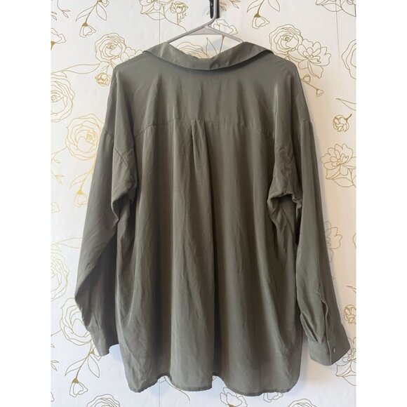 J Jill Womens Top Size Petite XL Olive Green 100% Silk Long Sleeve Button Up 036 - Picture 5 of 5